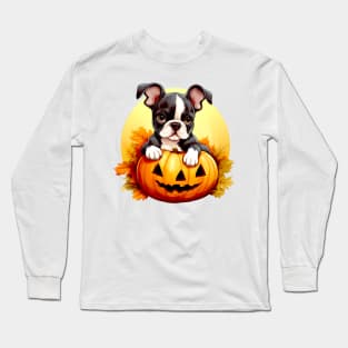 Boston Terrier Dog inside Pumpkin #2 Long Sleeve T-Shirt